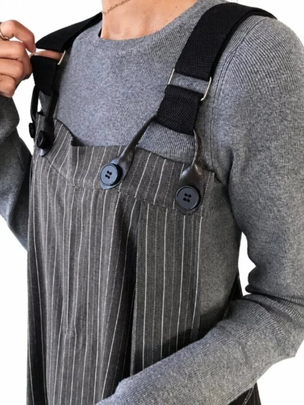 Pinstriped Suitcase Overall Jumpsuit Grey